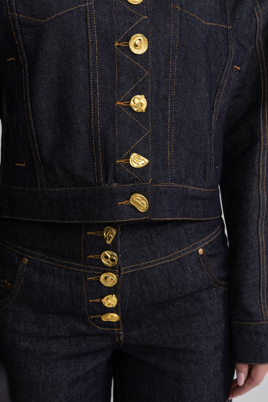 Altın Düğme Denim Takım - Indigo