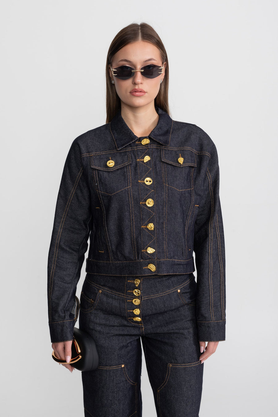 Altın Düğme Denim Takım - Indigo