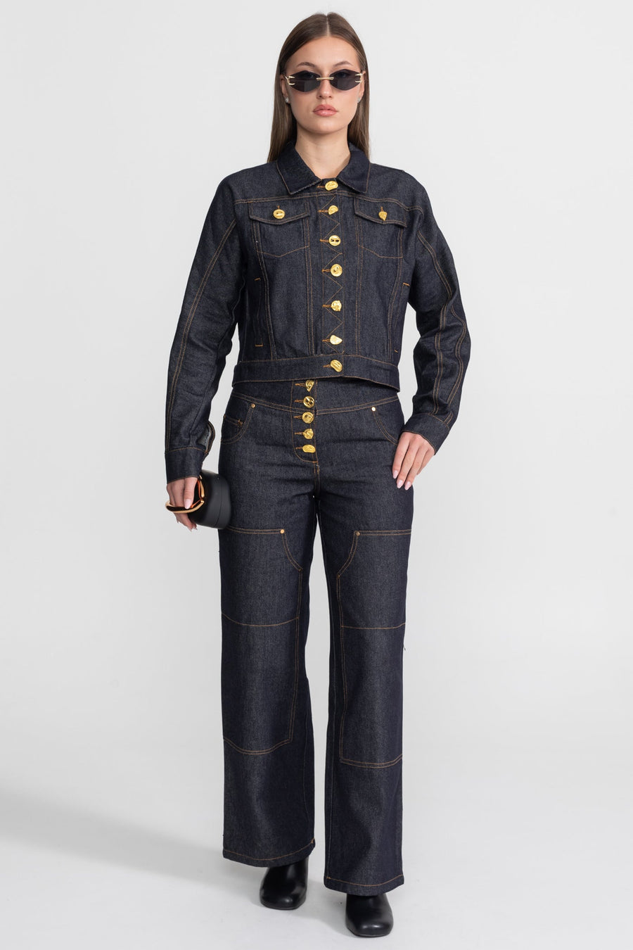 Altın Düğme Denim Takım - Indigo
