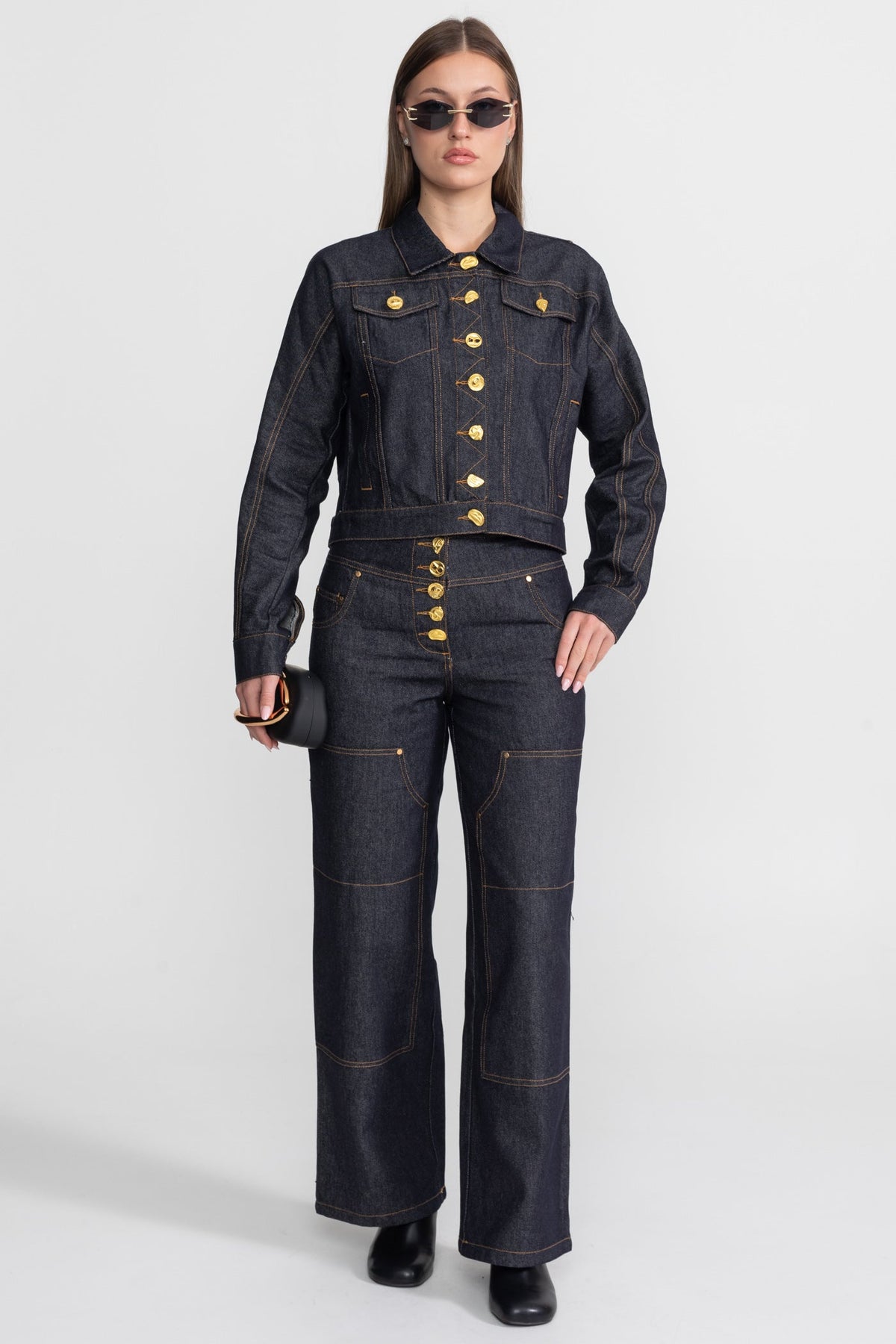 Altın Düğme Denim Takım - Indigo