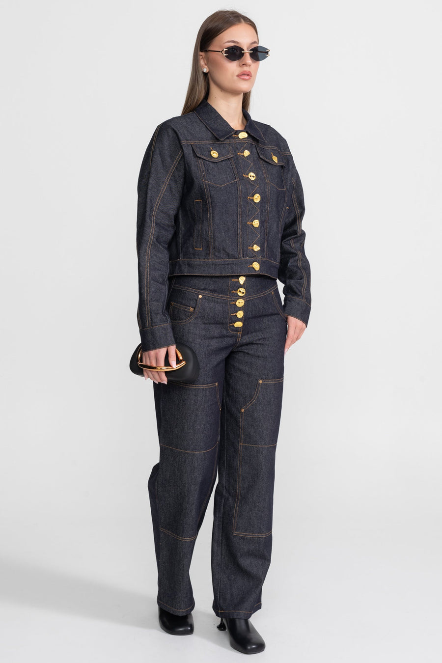 Altın Düğme Denim Takım - Indigo
