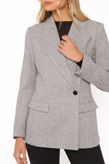 Brookes Gri Kazayağı Desenli Kruvaze Blazer Ceket