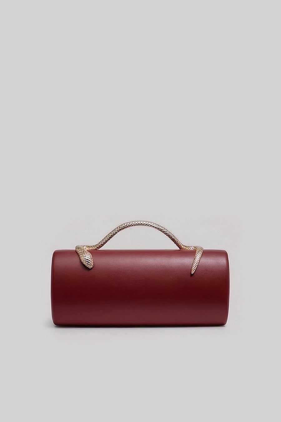 Yılan Sap ve Altın Zincir Detaylı Yapılandırılmış Clutch Çanta - Bordo