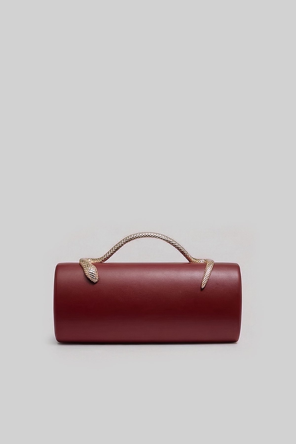 Yılan Sap ve Altın Zincir Detaylı Yapılandırılmış Clutch Çanta - Bordo