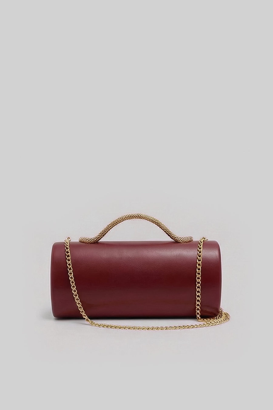 Yılan Sap ve Altın Zincir Detaylı Yapılandırılmış Clutch Çanta - Bordo