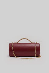 Yılan Sap ve Altın Zincir Detaylı Yapılandırılmış Clutch Çanta - Bordo