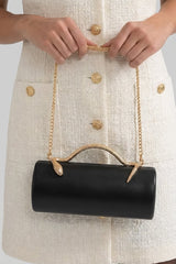 Yılan Sap ve Altın Zincir Detaylı Yapılandırılmış Clutch Çanta - Siyah