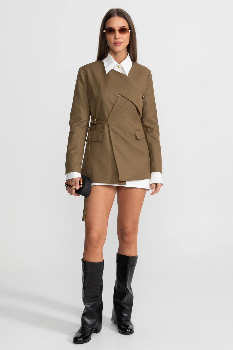 Yan Toka Detay Asimetrik Yapılandırılmış Blazer Ceket - Olive