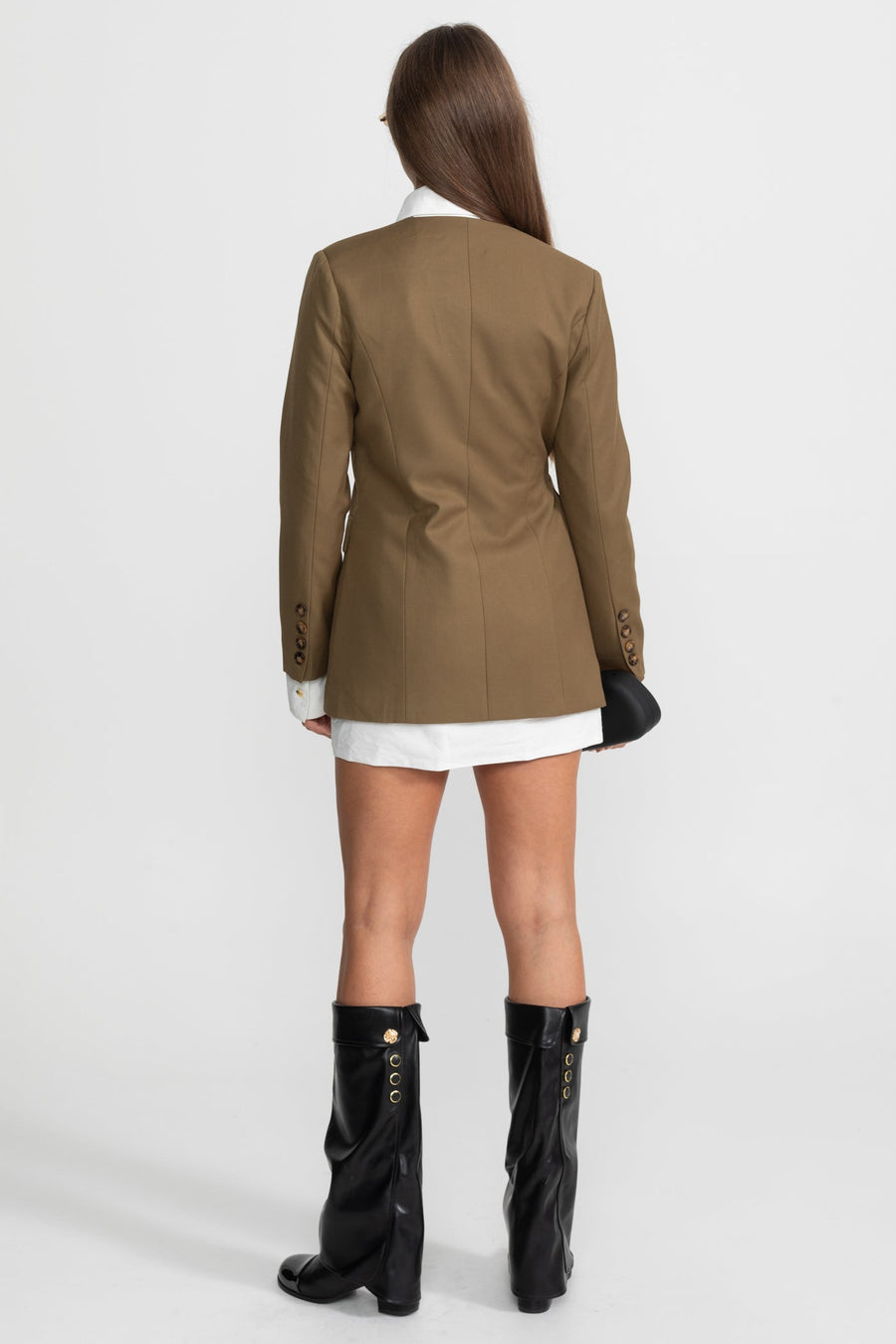Yan Toka Detay Asimetrik Yapılandırılmış Blazer Ceket - Olive
