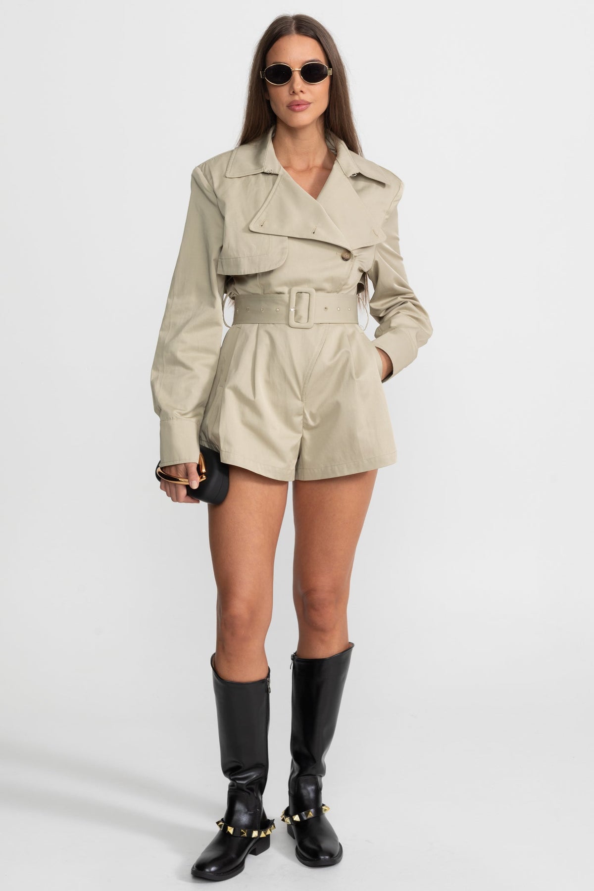 Kemerli Trençkot Jumpsuit - Bej