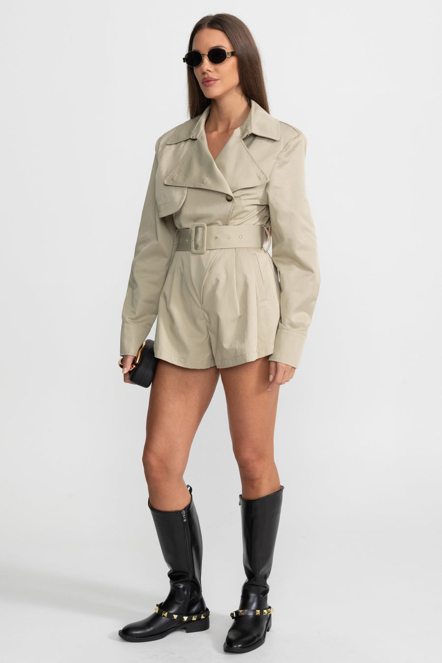 Kemerli Trençkot Jumpsuit - Bej