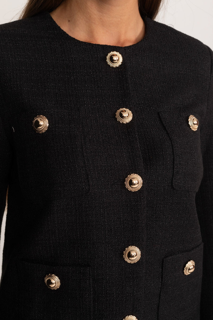 Suni Kürk Manşetler ve Altın Düğmeler Detaylı Tüvit Blazer Ceket - Siyah