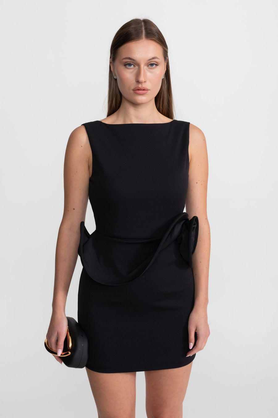 Heykelsi Peplum Detay Mini Elbise - Siyah