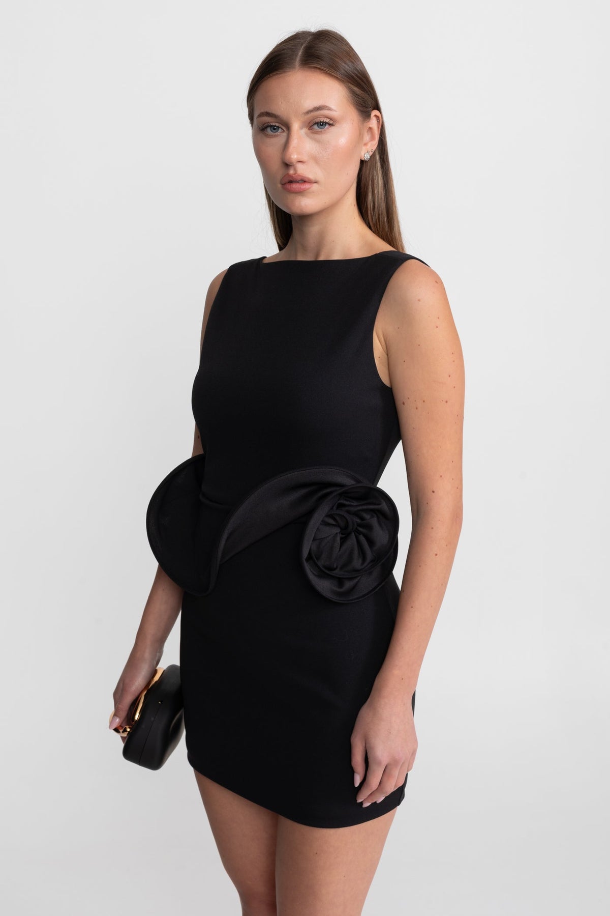 Heykelsi Peplum Detay Mini Elbise - Siyah