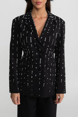 Beyaz Boncuk Süslemeler Detaylı Terzi İşi Blazer Ceket - Siyah