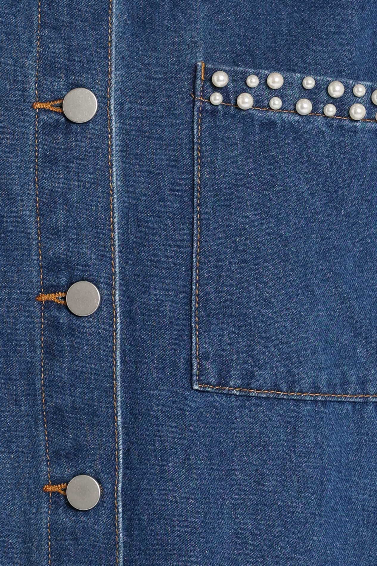 Mariska İndigo İnci Detaylı Denim Gömlek